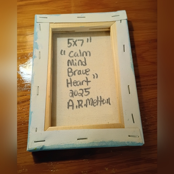 Handpainted Inspirational Blue And Black Word Art On Canvas Signed 5x7" - Picture 2 of 2